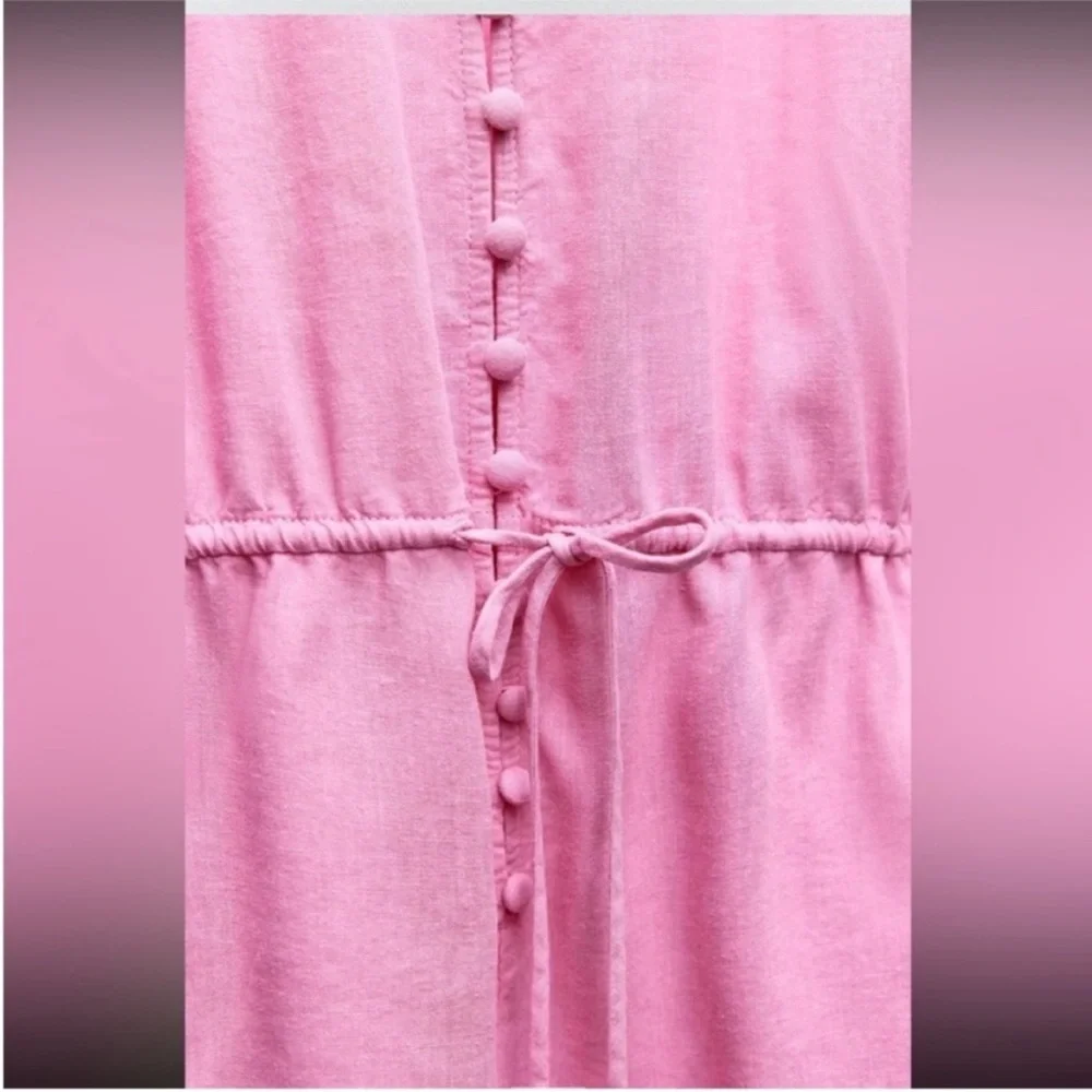 Zara, pink, linen blend short jumpsuit, Size Medium
